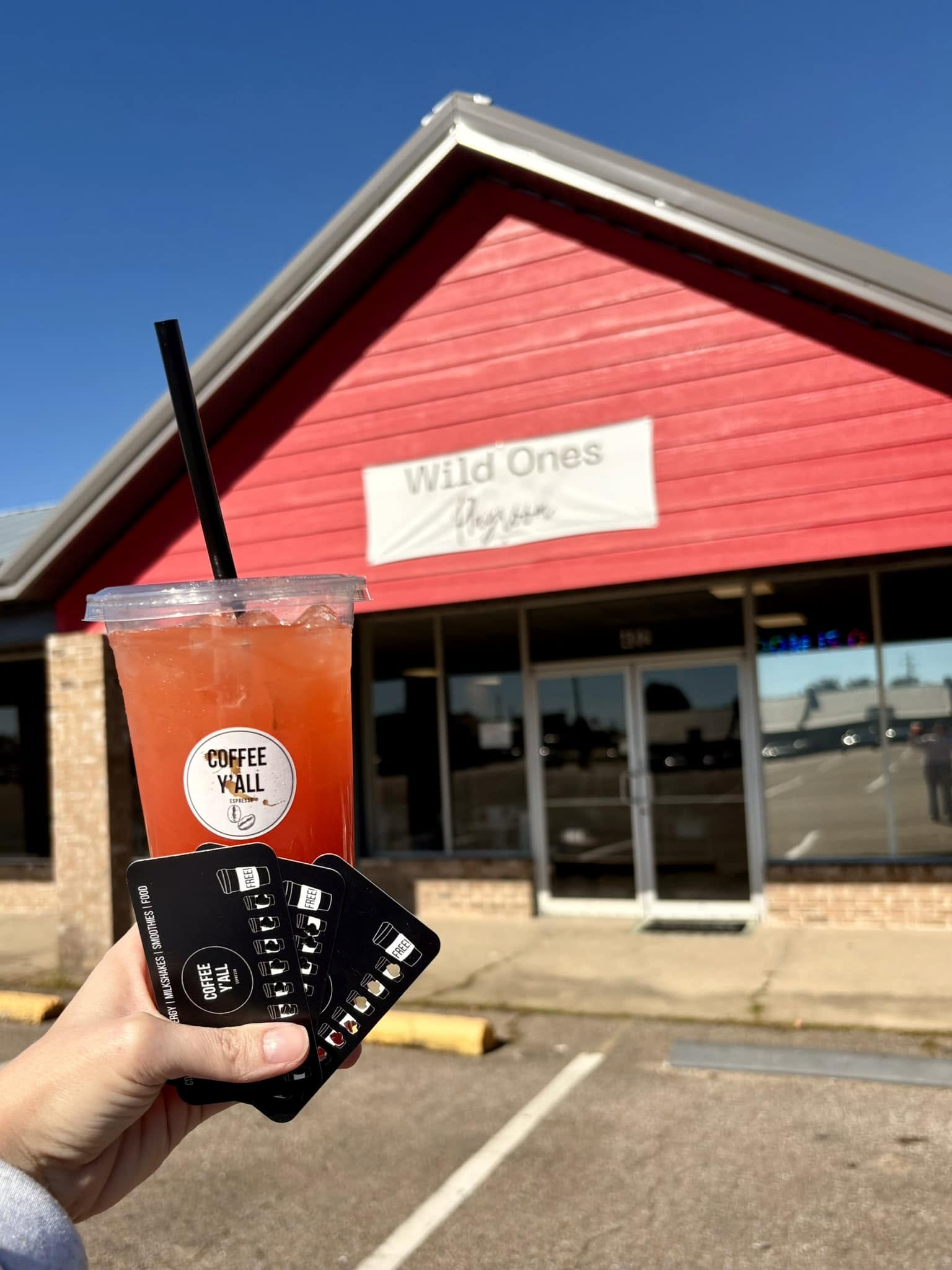 Coffee Y'all drink and punch cards at a local business