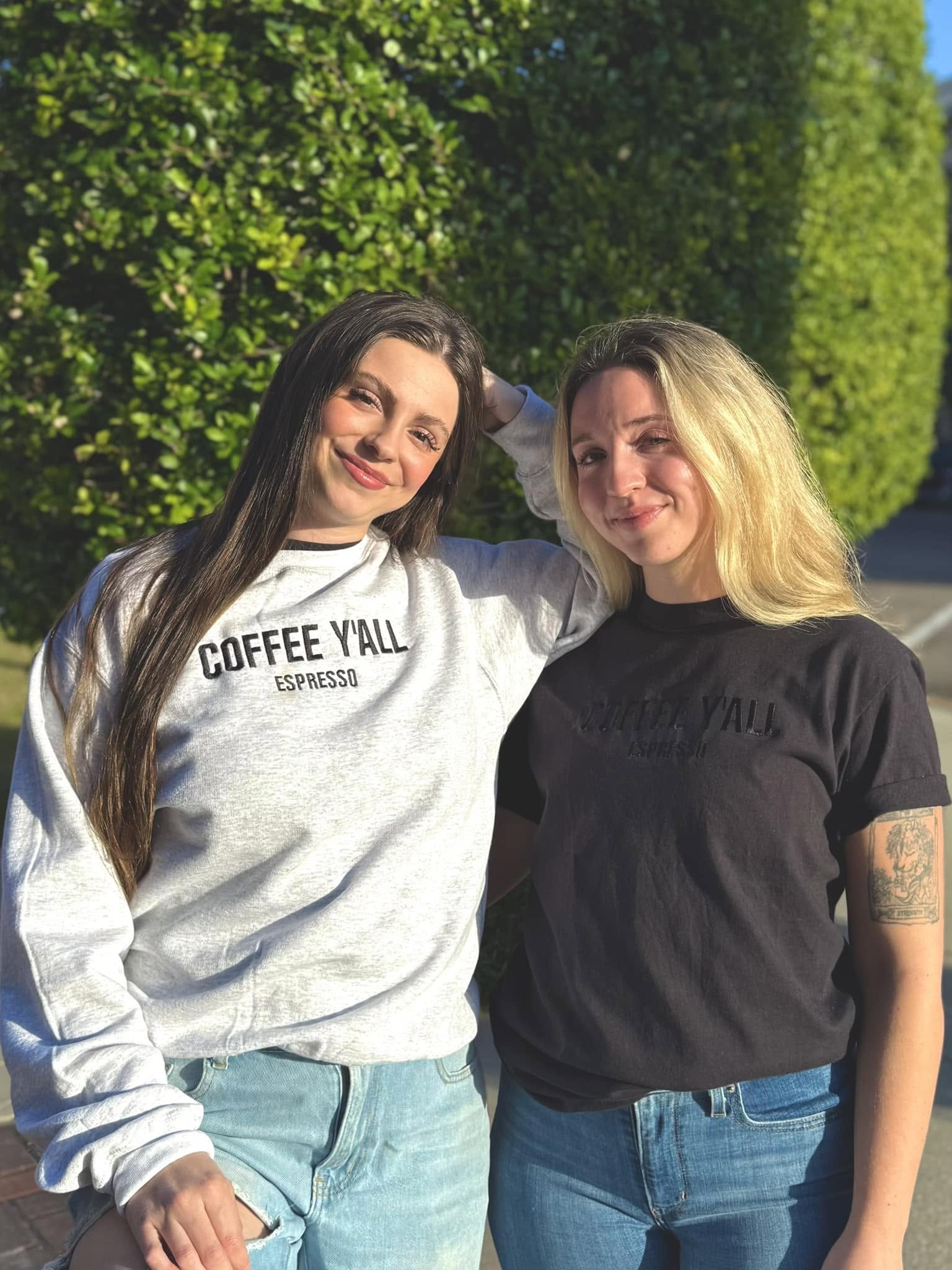 Coffee Y'all embroidered tee and sweatshirt